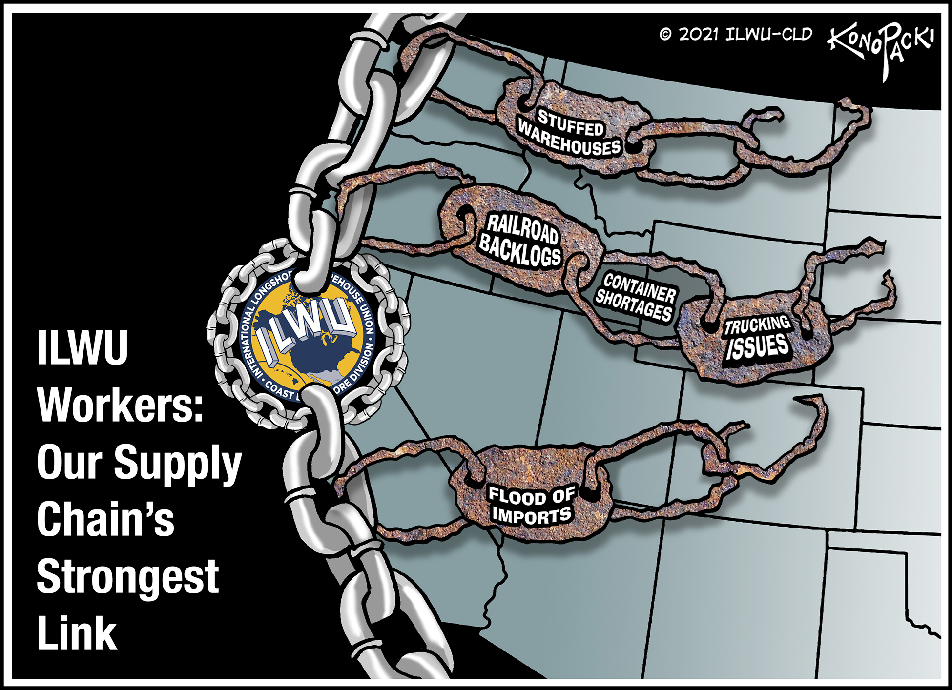 ILWU Stongest Link in Supply Chain Konopacki Cartoon JPG